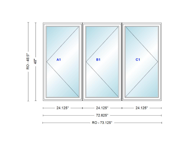ANDERSEN Windows 400 Series LLR Triple Casement 72-5/8" Wide Vinyl Exterior Wood Interior New Construction Low-E4 Dual Pane Argon Fill Glass Full Screens/Grilles/Tempered Optional C12-3, C125-3, C13-3, C135-3, C14-3, C145-3, C15-3, C155-3 And C16-3
