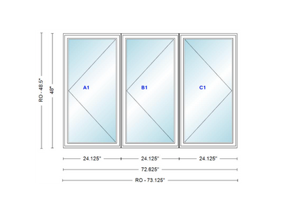 ANDERSEN Windows 400 Series LLR Triple Casement 72-5/8" Wide Vinyl Exterior Wood Interior New Construction Low-E4 Dual Pane Argon Fill Glass Full Screens/Grilles/Tempered Optional C12-3, C125-3, C13-3, C135-3, C14-3, C145-3, C15-3, C155-3 And C16-3