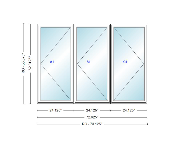 ANDERSEN Windows 400 Series LLR Triple Casement 72-5/8" Wide Vinyl Exterior Wood Interior New Construction Low-E4 Dual Pane Argon Fill Glass Full Screens/Grilles/Tempered Optional C12-3, C125-3, C13-3, C135-3, C14-3, C145-3, C15-3, C155-3 And C16-3