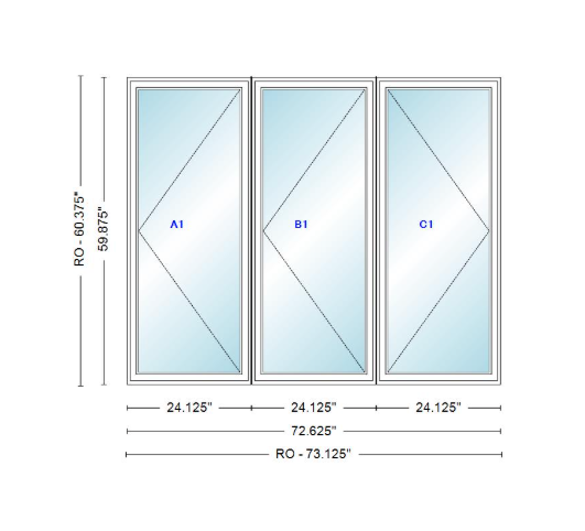 ANDERSEN Windows 400 Series LLR Triple Casement 72-5/8" Wide Vinyl Exterior Wood Interior New Construction Low-E4 Dual Pane Argon Fill Glass Full Screens/Grilles/Tempered Optional C12-3, C125-3, C13-3, C135-3, C14-3, C145-3, C15-3, C155-3 And C16-3