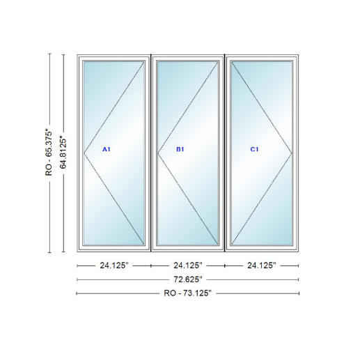 ANDERSEN Windows 400 Series LLR Triple Casement 72-5/8" Wide Vinyl Exterior Wood Interior New Construction Low-E4 Dual Pane Argon Fill Glass Full Screens/Grilles/Tempered Optional C12-3, C125-3, C13-3, C135-3, C14-3, C145-3, C15-3, C155-3 And C16-3