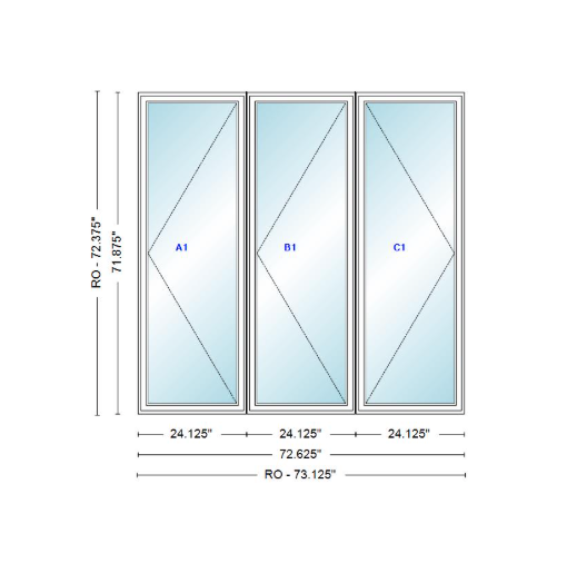 ANDERSEN Windows 400 Series LLR Triple Casement 72-5/8" Wide Vinyl Exterior Wood Interior New Construction Low-E4 Dual Pane Argon Fill Glass Full Screens/Grilles/Tempered Optional C12-3, C125-3, C13-3, C135-3, C14-3, C145-3, C15-3, C155-3 And C16-3