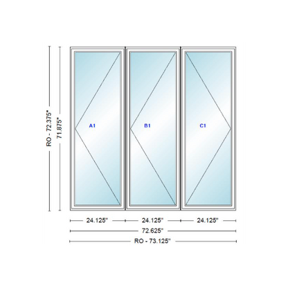 ANDERSEN Windows 400 Series LLR Triple Casement 72-5/8" Wide Vinyl Exterior Wood Interior New Construction Low-E4 Dual Pane Argon Fill Glass Full Screens/Grilles/Tempered Optional C12-3, C125-3, C13-3, C135-3, C14-3, C145-3, C15-3, C155-3 And C16-3
