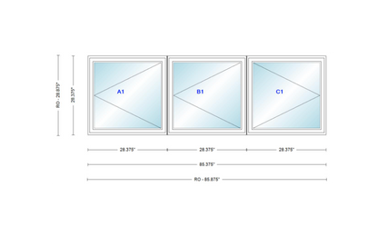 ANDERSEN Windows 400 Series LLR Triple Casement 85-3/8" Wide Vinyl Exterior Wood Interior New Construction Low-E4 Dual Pane Argon Fill Glass Full Screens/Grilles/Tempered Optional CW12-3,CW125-3,CW13-3,CW135-3,CW14-3,CW145-3,CW15-3,CW155-3 And CW16-3