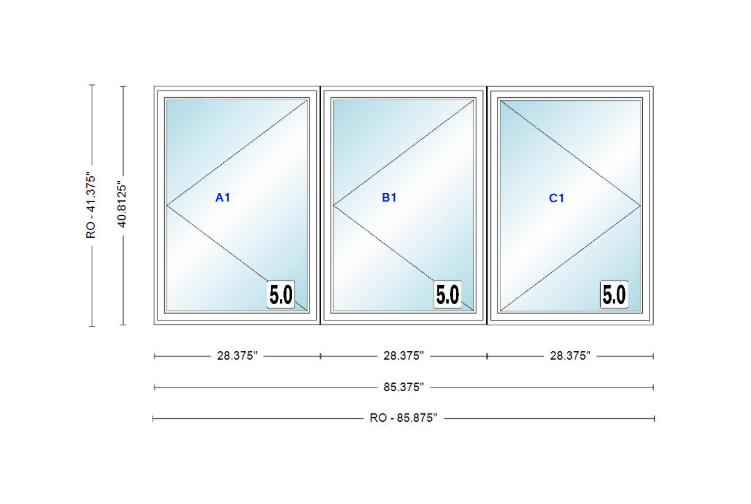 ANDERSEN Windows 400 Series LLR Triple Casement 94-3/4" Wide Vinyl Exterior Wood Interior New Construction Low-E4 Dual Pane Argon Fill Glass Full Screens/Grilles/Tempered Optional CX125-3, CX13-3, CX135-3, CX14-3, CX145-3, CX15-3, CX155-3 And CX16-3