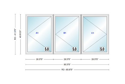 ANDERSEN Windows 400 Series LLR Triple Casement 85-3/8" Wide Vinyl Exterior Wood Interior New Construction Low-E4 Dual Pane Argon Fill Glass Full Screens/Grilles/Tempered Optional CW12-3,CW125-3,CW13-3,CW135-3,CW14-3,CW145-3,CW15-3,CW155-3 And CW16-3