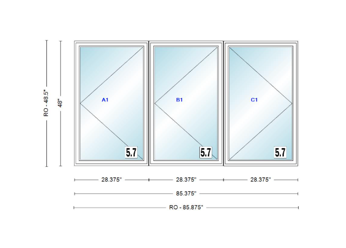 ANDERSEN Windows 400 Series LLR Triple Casement 94-3/4" Wide Vinyl Exterior Wood Interior New Construction Low-E4 Dual Pane Argon Fill Glass Full Screens/Grilles/Tempered Optional CX125-3, CX13-3, CX135-3, CX14-3, CX145-3, CX15-3, CX155-3 And CX16-3