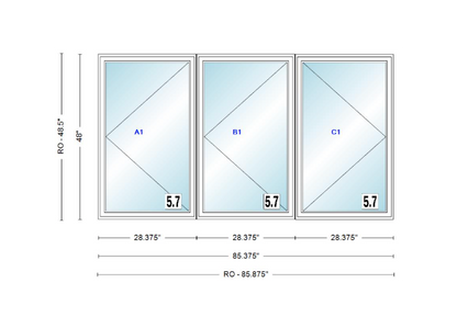 ANDERSEN Windows 400 Series LLR Triple Casement 85-3/8" Wide Vinyl Exterior Wood Interior New Construction Low-E4 Dual Pane Argon Fill Glass Full Screens/Grilles/Tempered Optional CW12-3,CW125-3,CW13-3,CW135-3,CW14-3,CW145-3,CW15-3,CW155-3 And CW16-3