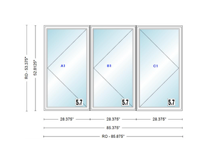 ANDERSEN Windows 400 Series LLR Triple Casement 85-3/8" Wide Vinyl Exterior Wood Interior New Construction Low-E4 Dual Pane Argon Fill Glass Full Screens/Grilles/Tempered Optional CW12-3,CW125-3,CW13-3,CW135-3,CW14-3,CW145-3,CW15-3,CW155-3 And CW16-3