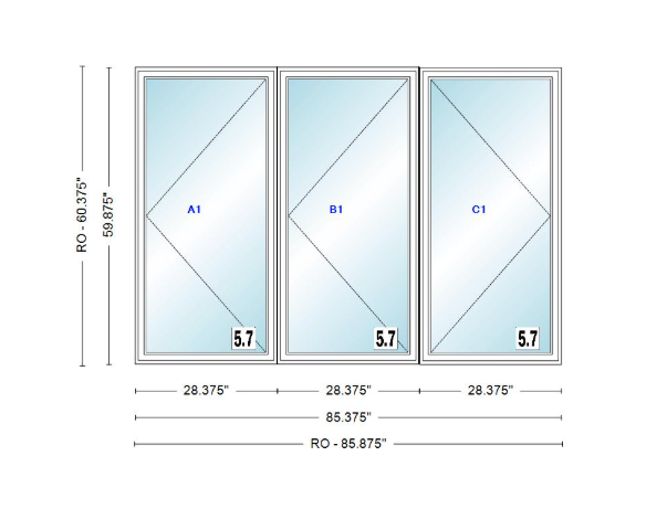 ANDERSEN Windows 400 Series LLR Triple Casement 94-3/4" Wide Vinyl Exterior Wood Interior New Construction Low-E4 Dual Pane Argon Fill Glass Full Screens/Grilles/Tempered Optional CX125-3, CX13-3, CX135-3, CX14-3, CX145-3, CX15-3, CX155-3 And CX16-3