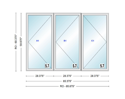 ANDERSEN Windows 400 Series LLR Triple Casement 85-3/8" Wide Vinyl Exterior Wood Interior New Construction Low-E4 Dual Pane Argon Fill Glass Full Screens/Grilles/Tempered Optional CW12-3,CW125-3,CW13-3,CW135-3,CW14-3,CW145-3,CW15-3,CW155-3 And CW16-3