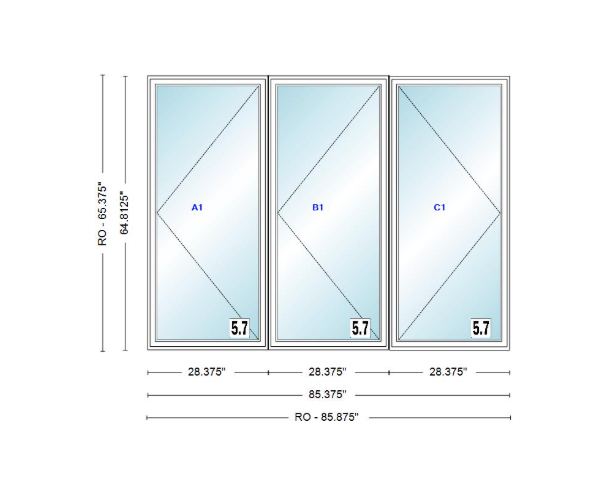 ANDERSEN Windows 400 Series LLR Triple Casement 94-3/4" Wide Vinyl Exterior Wood Interior New Construction Low-E4 Dual Pane Argon Fill Glass Full Screens/Grilles/Tempered Optional CX125-3, CX13-3, CX135-3, CX14-3, CX145-3, CX15-3, CX155-3 And CX16-3