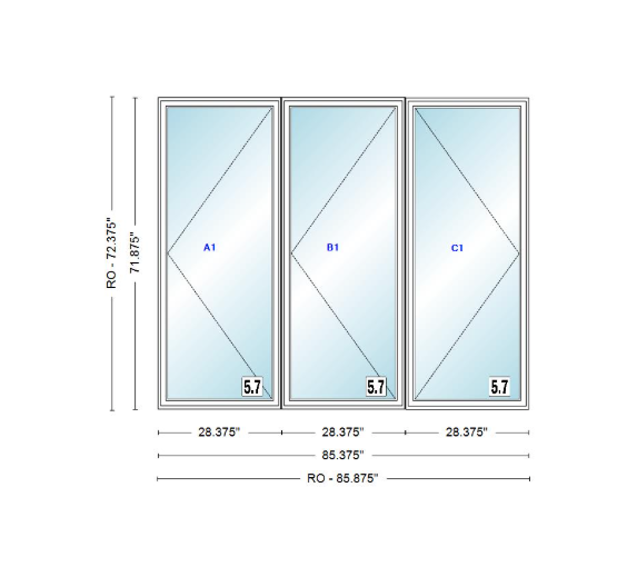 ANDERSEN Windows 400 Series LLR Triple Casement 85-3/8" Wide Vinyl Exterior Wood Interior New Construction Low-E4 Dual Pane Argon Fill Glass Full Screens/Grilles/Tempered Optional CW12-3,CW125-3,CW13-3,CW135-3,CW14-3,CW145-3,CW15-3,CW155-3 And CW16-3