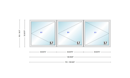 ANDERSEN Windows 400 Series LLR Triple Casement 108-5/8" Wide Vinyl Exterior Wood Interior New Construction Low-E4 Dual Pane Argon Fill Glass Full Screens/Grilles/Tempered Optional CXW13-3, CXW135-3, CXW14-3, CXW145-3, CXW15-3, CXW155-3 And CXW16-3