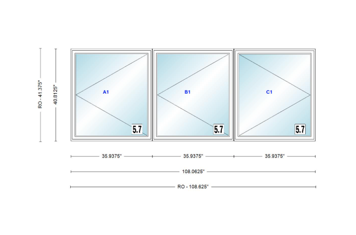 ANDERSEN Windows 400 Series LLR Triple Casement 108-5/8" Wide Vinyl Exterior Wood Interior New Construction Low-E4 Dual Pane Argon Fill Glass Full Screens/Grilles/Tempered Optional CXW13-3, CXW135-3, CXW14-3, CXW145-3, CXW15-3, CXW155-3 And CXW16-3