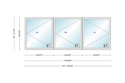 ANDERSEN Windows 400 Series LLR Triple Casement 108-5/8" Wide Vinyl Exterior Wood Interior New Construction Low-E4 Dual Pane Argon Fill Glass Full Screens/Grilles/Tempered Optional CXW13-3, CXW135-3, CXW14-3, CXW145-3, CXW15-3, CXW155-3 And CXW16-3