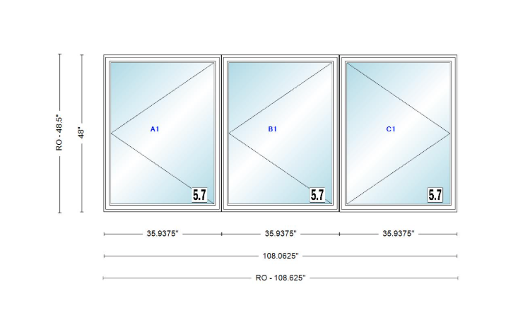 ANDERSEN Windows 400 Series LLR Triple Casement 108-5/8" Wide Vinyl Exterior Wood Interior New Construction Low-E4 Dual Pane Argon Fill Glass Full Screens/Grilles/Tempered Optional CXW13-3, CXW135-3, CXW14-3, CXW145-3, CXW15-3, CXW155-3 And CXW16-3