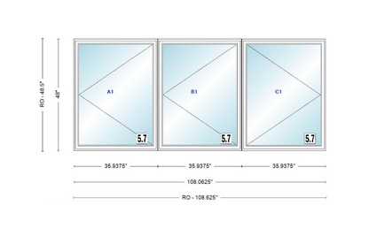 ANDERSEN Windows 400 Series LLR Triple Casement 108-5/8" Wide Vinyl Exterior Wood Interior New Construction Low-E4 Dual Pane Argon Fill Glass Full Screens/Grilles/Tempered Optional CXW13-3, CXW135-3, CXW14-3, CXW145-3, CXW15-3, CXW155-3 And CXW16-3