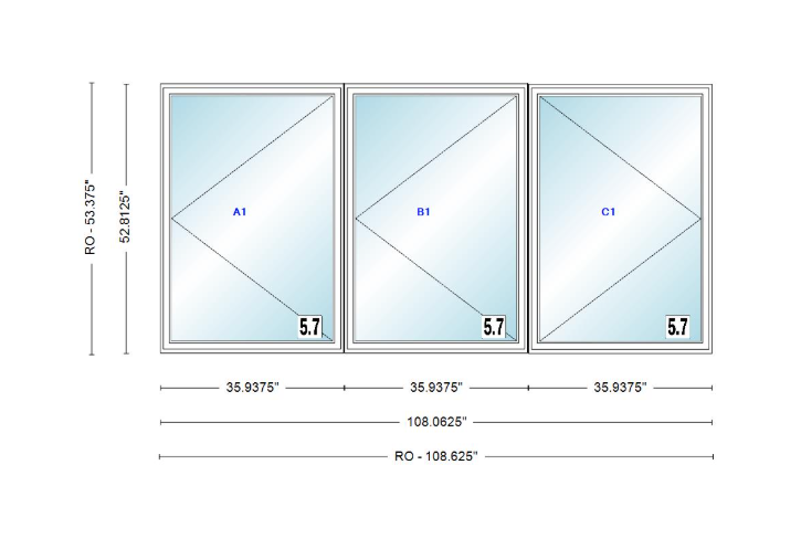 ANDERSEN Windows 400 Series LLR Triple Casement 108-5/8" Wide Vinyl Exterior Wood Interior New Construction Low-E4 Dual Pane Argon Fill Glass Full Screens/Grilles/Tempered Optional CXW13-3, CXW135-3, CXW14-3, CXW145-3, CXW15-3, CXW155-3 And CXW16-3