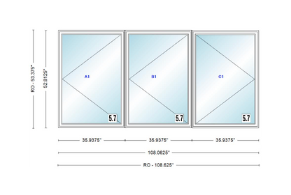ANDERSEN Windows 400 Series LLR Triple Casement 108-5/8" Wide Vinyl Exterior Wood Interior New Construction Low-E4 Dual Pane Argon Fill Glass Full Screens/Grilles/Tempered Optional CXW13-3, CXW135-3, CXW14-3, CXW145-3, CXW15-3, CXW155-3 And CXW16-3