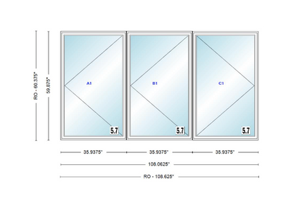 ANDERSEN Windows 400 Series LLR Triple Casement 108-5/8" Wide Vinyl Exterior Wood Interior New Construction Low-E4 Dual Pane Argon Fill Glass Full Screens/Grilles/Tempered Optional CXW13-3, CXW135-3, CXW14-3, CXW145-3, CXW15-3, CXW155-3 And CXW16-3