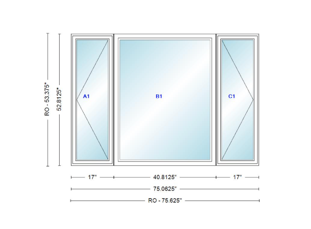 ANDERSEN Windows 400 Series LFR Picture With Casement Flankers 75-1/16" Wide Vinyl Exterior Wood Interior New Construction Low-E4 Dual Pane Argon Fill Glass Full Screens/Grilles/Tempered Optional