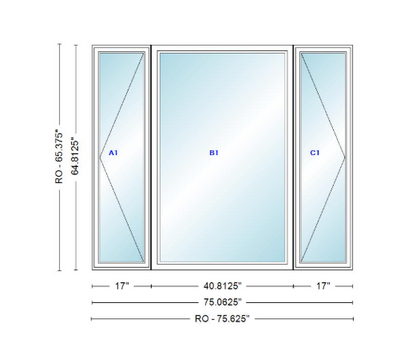 ANDERSEN Windows 400 Series LFR Picture With Casement Flankers 75-1/16" Wide Vinyl Exterior Wood Interior New Construction Low-E4 Dual Pane Argon Fill Glass Full Screens/Grilles/Tempered Optional