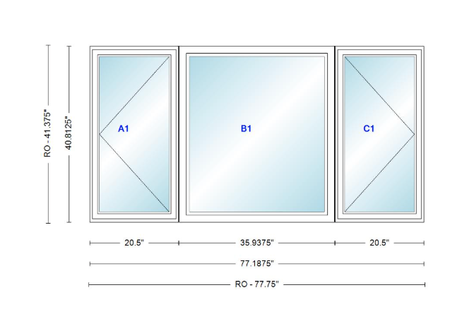ANDERSEN Windows 400 Series LFR Picture With Casement Flankers 77-3/16" Wide Vinyl Exterior Wood Interior New Construction Low-E4 Dual Pane Argon Fill Glass Full Screens/Grilles/Tempered Optional
