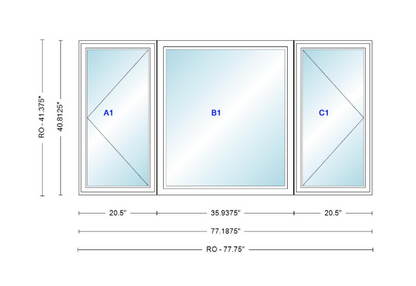 ANDERSEN Windows 400 Series LFR Picture With Casement Flankers 77-3/16" Wide Vinyl Exterior Wood Interior New Construction Low-E4 Dual Pane Argon Fill Glass Full Screens/Grilles/Tempered Optional