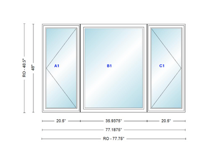 ANDERSEN Windows 400 Series LFR Picture With Casement Flankers 77-3/16" Wide Vinyl Exterior Wood Interior New Construction Low-E4 Dual Pane Argon Fill Glass Full Screens/Grilles/Tempered Optional