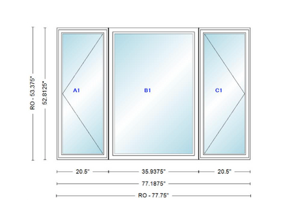 ANDERSEN Windows 400 Series LFR Picture With Casement Flankers 77-3/16" Wide Vinyl Exterior Wood Interior New Construction Low-E4 Dual Pane Argon Fill Glass Full Screens/Grilles/Tempered Optional