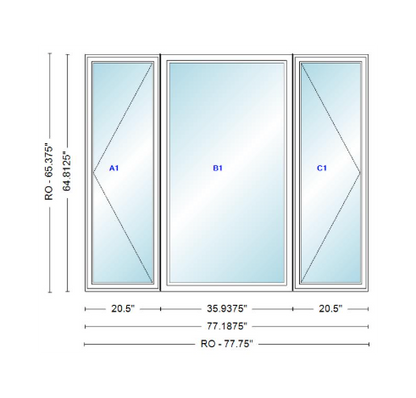 ANDERSEN Windows 400 Series LFR Picture With Casement Flankers 77-3/16" Wide Vinyl Exterior Wood Interior New Construction Low-E4 Dual Pane Argon Fill Glass Full Screens/Grilles/Tempered Optional