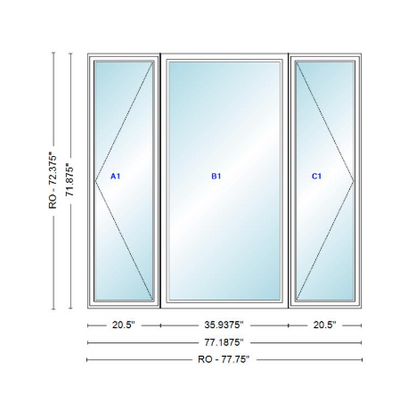 ANDERSEN Windows 400 Series LFR Picture With Casement Flankers 77-3/16" Wide Vinyl Exterior Wood Interior New Construction Low-E4 Dual Pane Argon Fill Glass Full Screens/Grilles/Tempered Optional