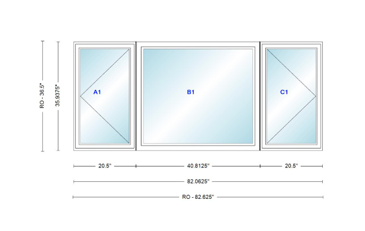 ANDERSEN Windows 400 Series LFR Picture With Casement Flankers 82-1/16" Wide Vinyl Exterior Wood Interior New Construction Low-E4 Dual Pane Argon Fill Glass Full Screens/Grilles/Tempered Optional