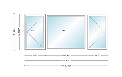 ANDERSEN Windows 400 Series LFR Picture With Casement Flankers 82-1/16" Wide Vinyl Exterior Wood Interior New Construction Low-E4 Dual Pane Argon Fill Glass Full Screens/Grilles/Tempered Optional