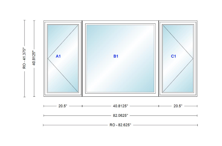 ANDERSEN Windows 400 Series LFR Picture With Casement Flankers 82-1/16" Wide Vinyl Exterior Wood Interior New Construction Low-E4 Dual Pane Argon Fill Glass Full Screens/Grilles/Tempered Optional