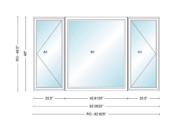 ANDERSEN Windows 400 Series LFR Picture With Casement Flankers 82-1/16" Wide Vinyl Exterior Wood Interior New Construction Low-E4 Dual Pane Argon Fill Glass Full Screens/Grilles/Tempered Optional