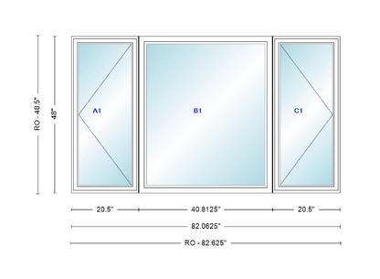 ANDERSEN Windows 400 Series LFR Picture With Casement Flankers 82-1/16" Wide Vinyl Exterior Wood Interior New Construction Low-E4 Dual Pane Argon Fill Glass Full Screens/Grilles/Tempered Optional