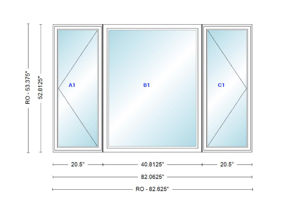 ANDERSEN Windows 400 Series LFR Picture With Casement Flankers 82-1/16" Wide Vinyl Exterior Wood Interior New Construction Low-E4 Dual Pane Argon Fill Glass Full Screens/Grilles/Tempered Optional
