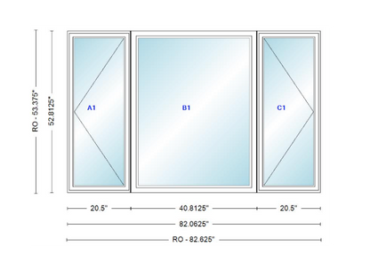 ANDERSEN Windows 400 Series LFR Picture With Casement Flankers 82-1/16" Wide Vinyl Exterior Wood Interior New Construction Low-E4 Dual Pane Argon Fill Glass Full Screens/Grilles/Tempered Optional