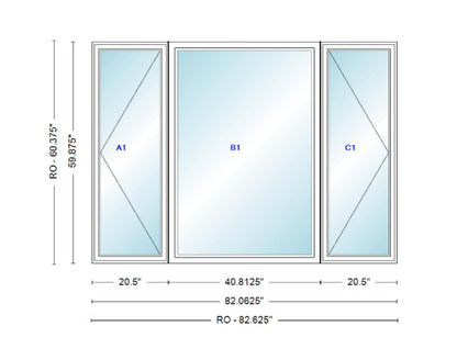 ANDERSEN Windows 400 Series LFR Picture With Casement Flankers 82-1/16" Wide Vinyl Exterior Wood Interior New Construction Low-E4 Dual Pane Argon Fill Glass Full Screens/Grilles/Tempered Optional