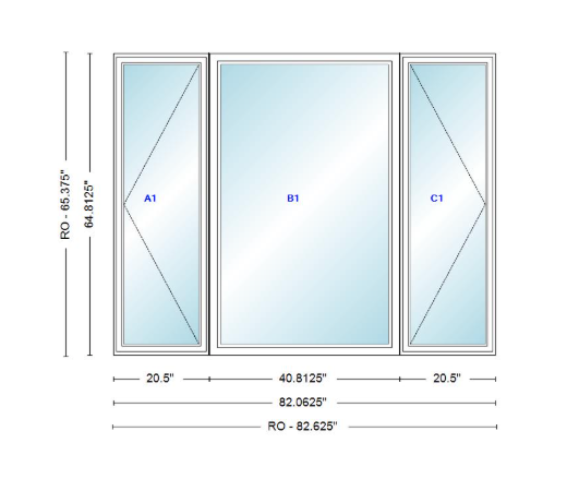 ANDERSEN Windows 400 Series LFR Picture With Casement Flankers 82-1/16" Wide Vinyl Exterior Wood Interior New Construction Low-E4 Dual Pane Argon Fill Glass Full Screens/Grilles/Tempered Optional