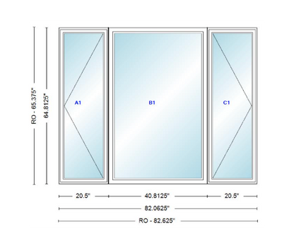 ANDERSEN Windows 400 Series LFR Picture With Casement Flankers 82-1/16" Wide Vinyl Exterior Wood Interior New Construction Low-E4 Dual Pane Argon Fill Glass Full Screens/Grilles/Tempered Optional