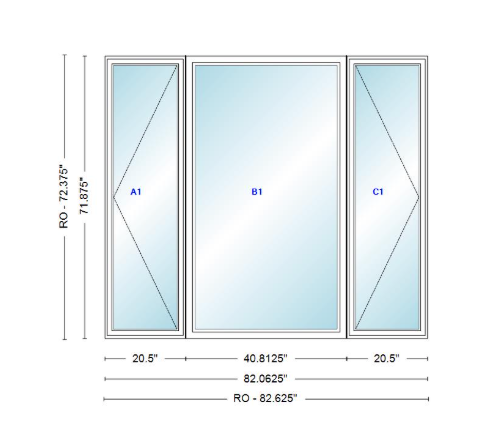 ANDERSEN Windows 400 Series LFR Picture With Casement Flankers 82-1/16" Wide Vinyl Exterior Wood Interior New Construction Low-E4 Dual Pane Argon Fill Glass Full Screens/Grilles/Tempered Optional