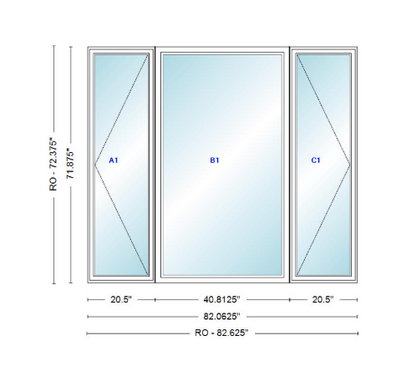 ANDERSEN Windows 400 Series LFR Picture With Casement Flankers 82-1/16" Wide Vinyl Exterior Wood Interior New Construction Low-E4 Dual Pane Argon Fill Glass Full Screens/Grilles/Tempered Optional
