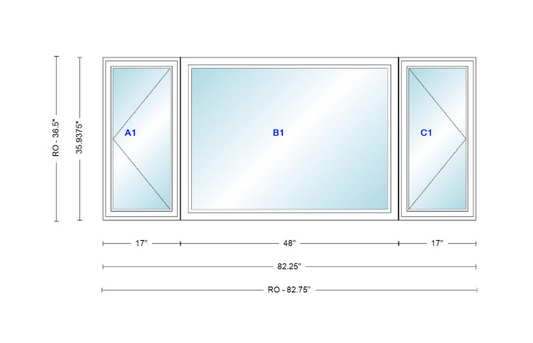 ANDERSEN Windows 400 Series LFR Picture With Casement Flankers 82-1/4" Wide Vinyl Exterior Wood Interior New Construction Low-E4 Dual Pane Argon Fill Glass Full Screens/Grilles/Tempered Optional