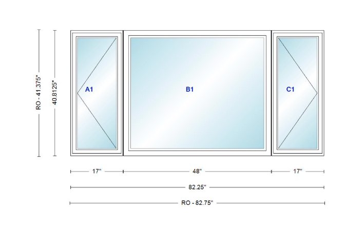 ANDERSEN Windows 400 Series LFR Picture With Casement Flankers 82-1/4" Wide Vinyl Exterior Wood Interior New Construction Low-E4 Dual Pane Argon Fill Glass Full Screens/Grilles/Tempered Optional