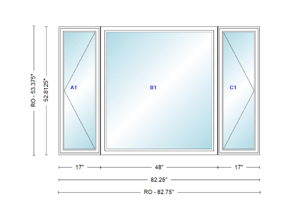 ANDERSEN Windows 400 Series LFR Picture With Casement Flankers 82-1/4" Wide Vinyl Exterior Wood Interior New Construction Low-E4 Dual Pane Argon Fill Glass Full Screens/Grilles/Tempered Optional