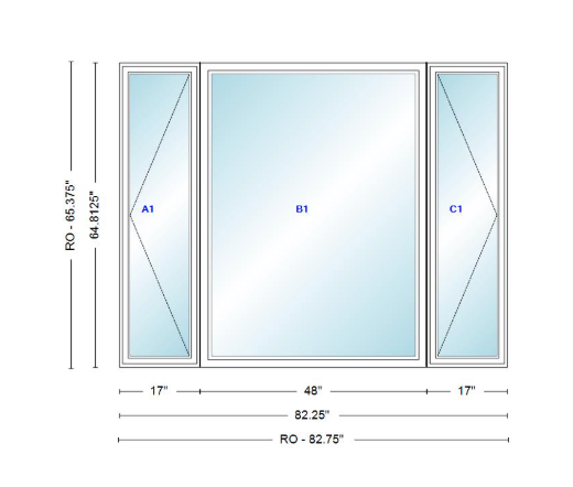 ANDERSEN Windows 400 Series LFR Picture With Casement Flankers 82-1/4" Wide Vinyl Exterior Wood Interior New Construction Low-E4 Dual Pane Argon Fill Glass Full Screens/Grilles/Tempered Optional