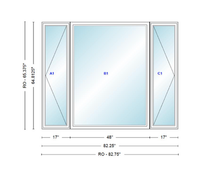 ANDERSEN Windows 400 Series LFR Picture With Casement Flankers 82-1/4" Wide Vinyl Exterior Wood Interior New Construction Low-E4 Dual Pane Argon Fill Glass Full Screens/Grilles/Tempered Optional